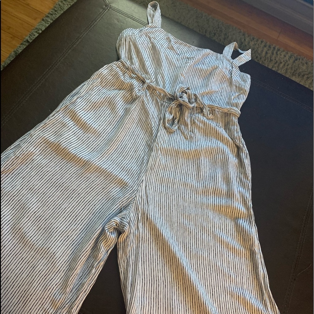 Black and white pin stripe jumpsuit with pockets